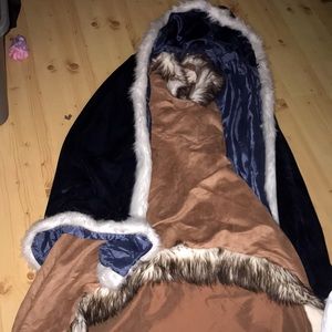 Fluffy eagle hat, winter cape and high low dress with fur
